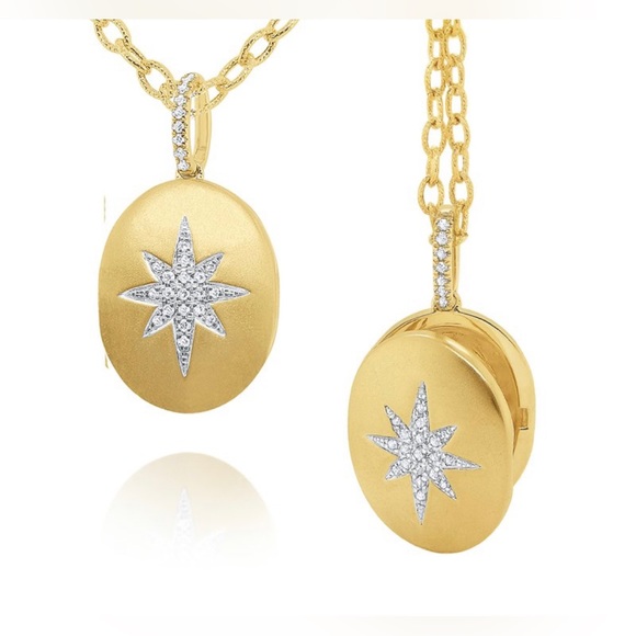 KC Designs 14k Gold and Diamond Oval Starburst Remembrance Locket - Picture 1 of 4